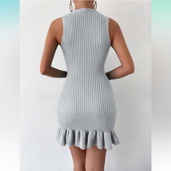 Sleeveless Sweater Dress Crochet Ribbed Knit Ruffle Hem Bodycon
8020 - Picture 2 of 7